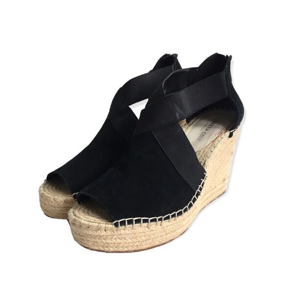 🔃Kenneth Cole Black Suede Espadrille Wedge Sandals - Picture 1 of 7